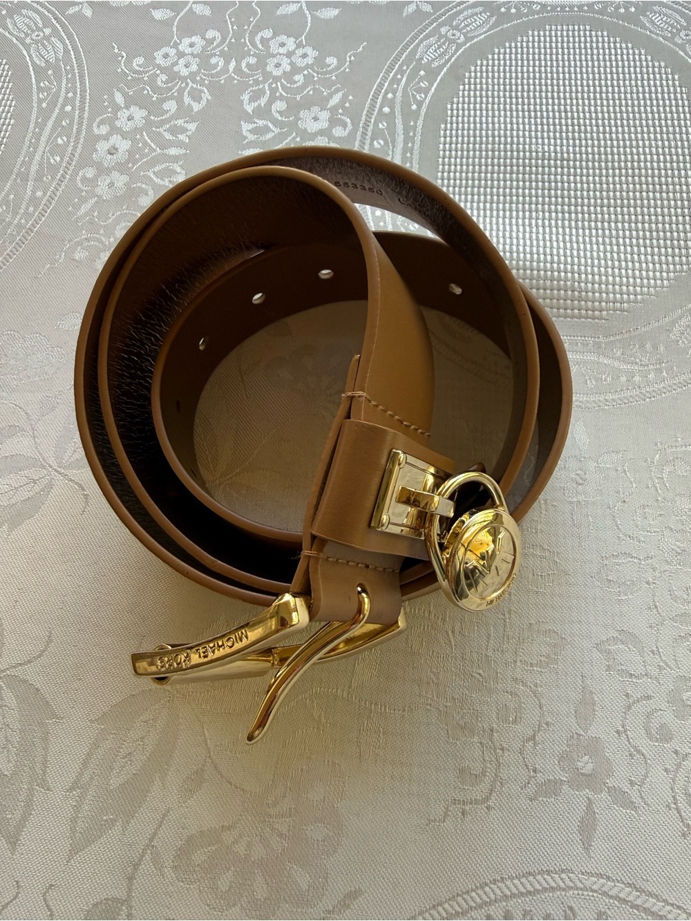 MICHAEL Michael Kors Hamilton Brown/Camel Leather Belt Gold-Tone Signature Buckl